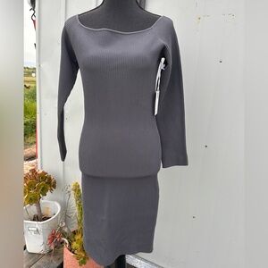 NEW GOOD AMERICAN WOMENS DRESS Gray Ribbed Knit XL
